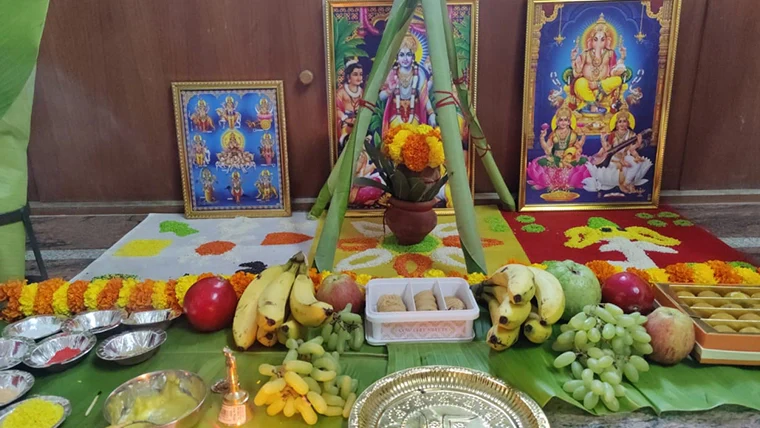 Satyanarayan Pooja diyas and sacred ritual at home